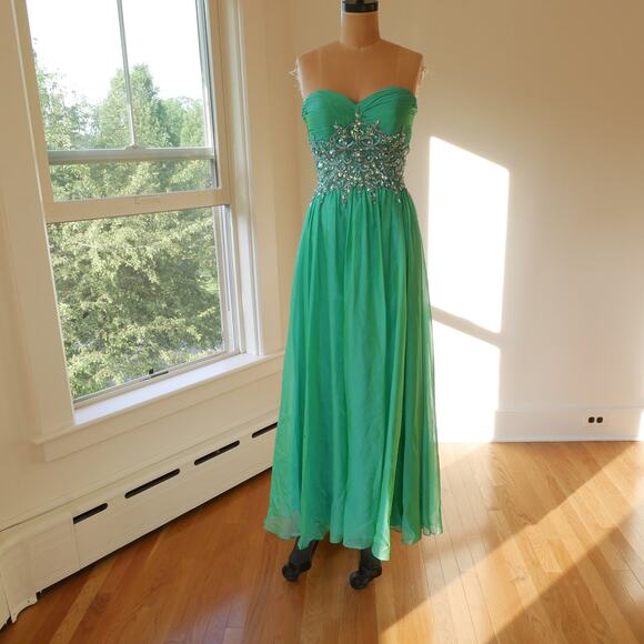 Fairy Dress Vintage Y2K Cache green beaded corset prom evening gown small - Picture 4 of 13